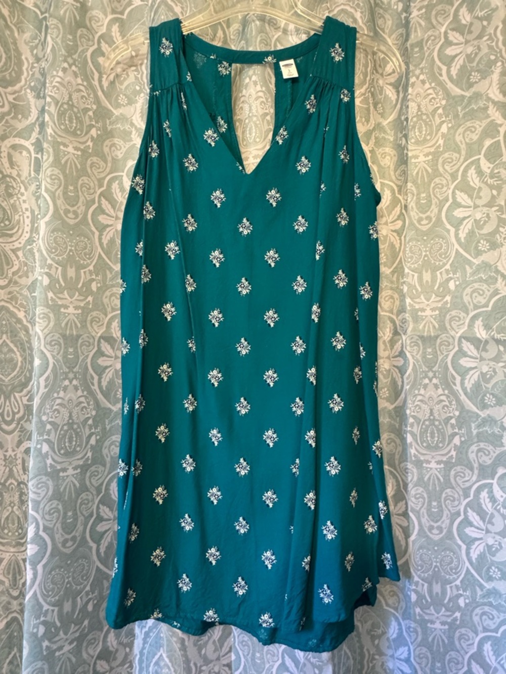Old Navy Teal Floral-Trim Sleeveless Dress